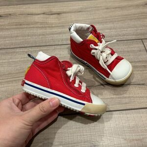Miki House Second Shoes Red Canvas Logo Strap Sneakers Toddler Size 8 (14 cm)